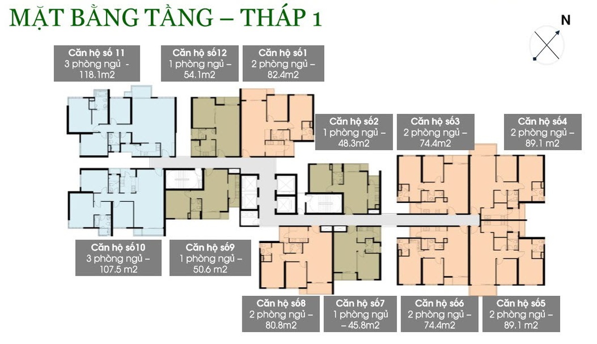 mặt bằng layout điển hình Tháp 1 Vista Verde